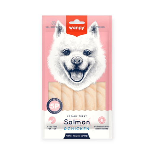 Wanpy Creamy Lickable Treat Salmon & Chicken ласощі для собак, з куркою та лососем - 14 г х 5 шт