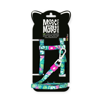 Max & Molly Cat Tropical шлейка и поводок для кошек, принт тропики - one size