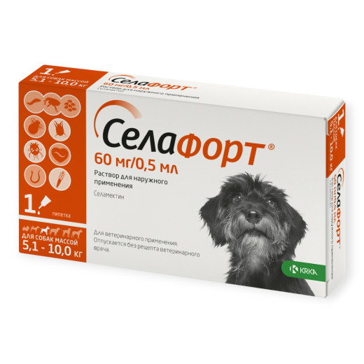 Селафорт Спот-он краплі від бліх, кліщів та глистів для собак вагою 5,1 - 10 кг