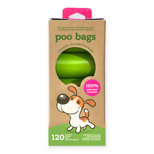 Poo Bags біорозкладні гігієнічні пакети, з ароматом лаванди - 8 рулонів