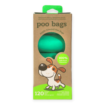 Poo Bags биоразлагаемые гигиенические пакеты, с ароматом яблока - 8 рулонов