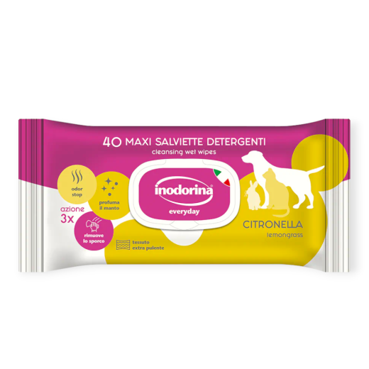 Inodorina Everyday Citronella вологі серветки для тварин, з ароматом лемонграсу - 40 шт