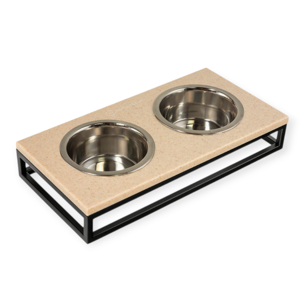 Harley & Cho Lunch Bar Beige Stone & Black миска на підставці, чорний - 200 мл