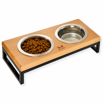 Harley & Cho Lunch Bar Natural Wood & Black миски на підставці для собак та котів, чорний - 450 мл
