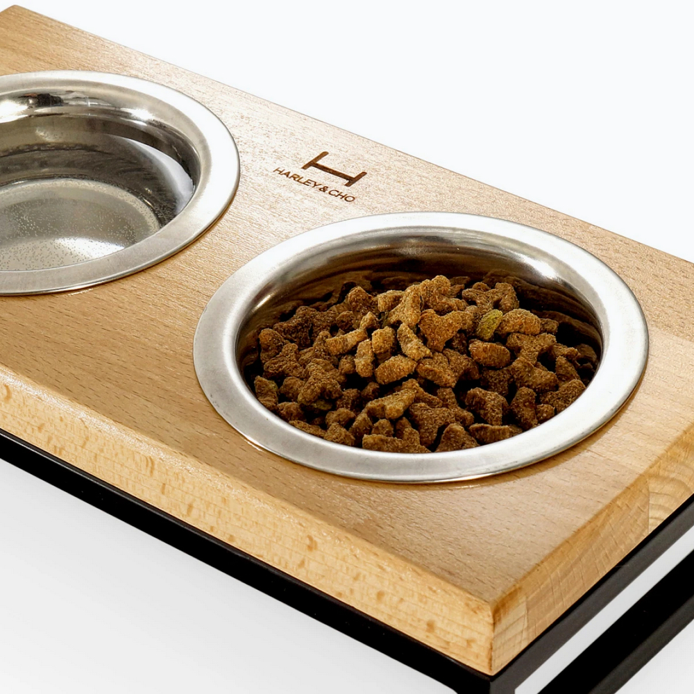 Harley & Cho Lunch Bar Natural Wood & Black миски на підставці для собак та котів, чорний - 450 мл