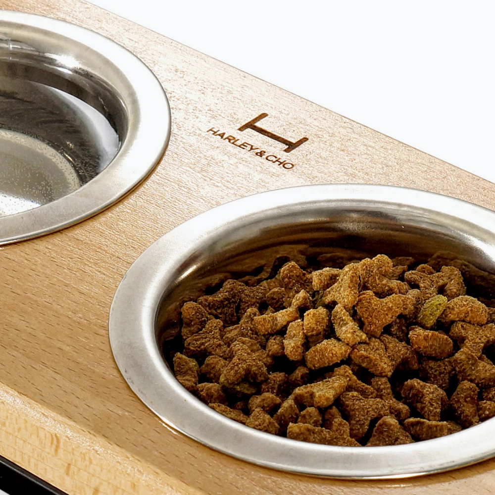Harley & Cho Lunch Bar Natural Wood & Black миски на підставці для собак та котів, чорний - 450 мл