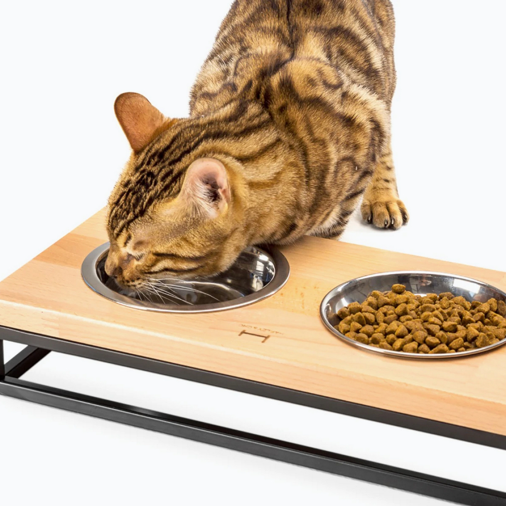 Harley & Cho Lunch Bar Natural Wood & Black миски на підставці для собак та котів, чорний - 450 мл