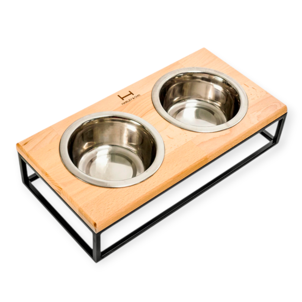 Harley & Cho Lunch Bar Natural Wood & Black миски на підставці для собак, чорний - 750 мл
