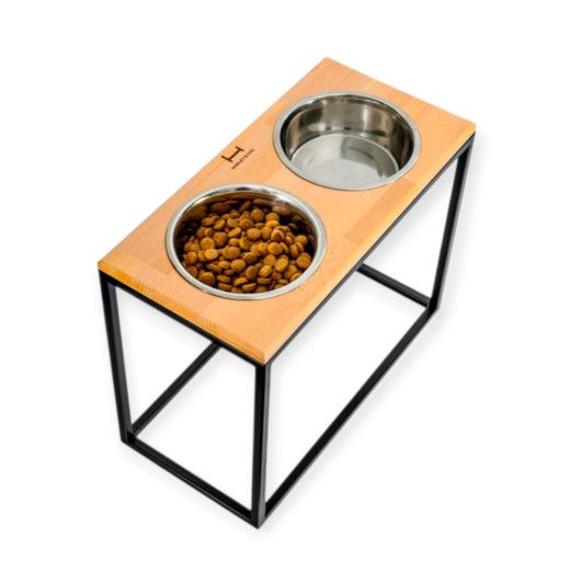 Harley & Cho Dinner Natural wood & Black миски на підставці для собак, чорний - 1,8 л