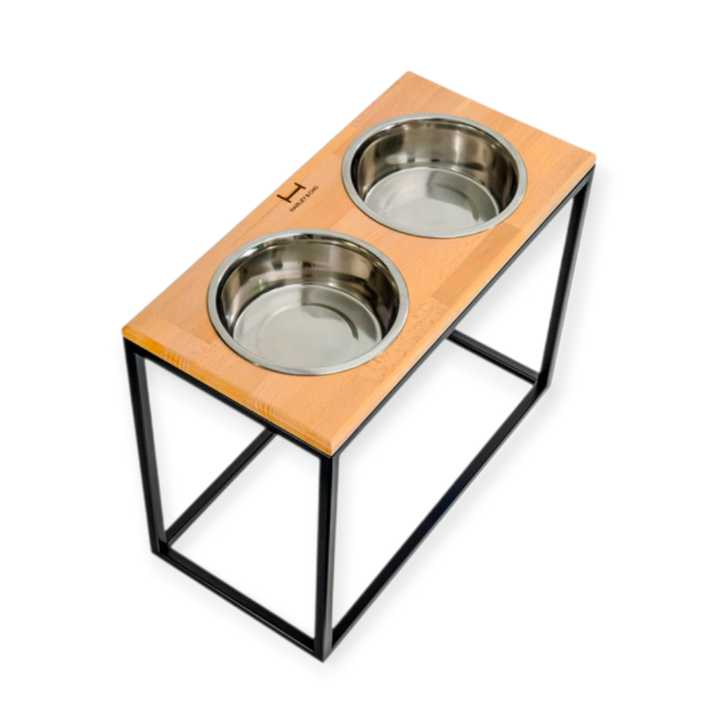 Harley & Cho Dinner Natural wood & Black миски на підставці для собак, чорний - 1,8 л