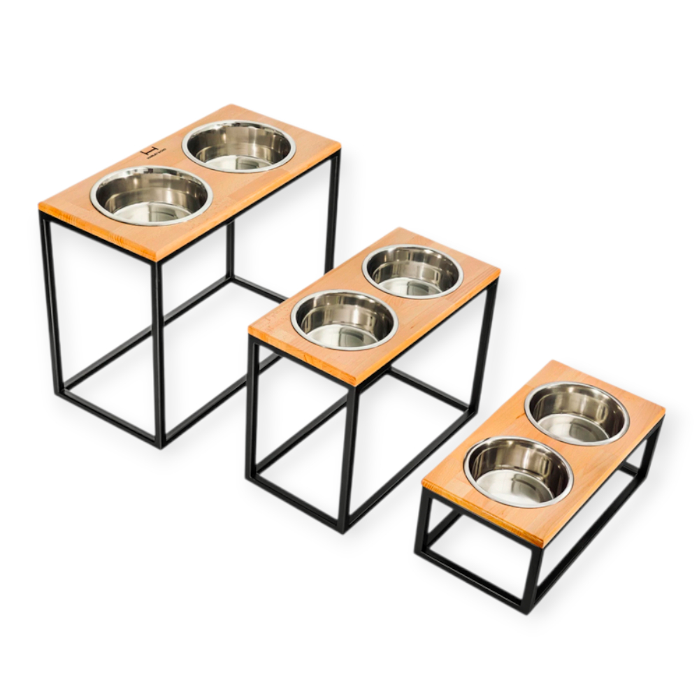 Harley & Cho Dinner Natural wood & Black миски на підставці для собак, чорний - 1,8 л