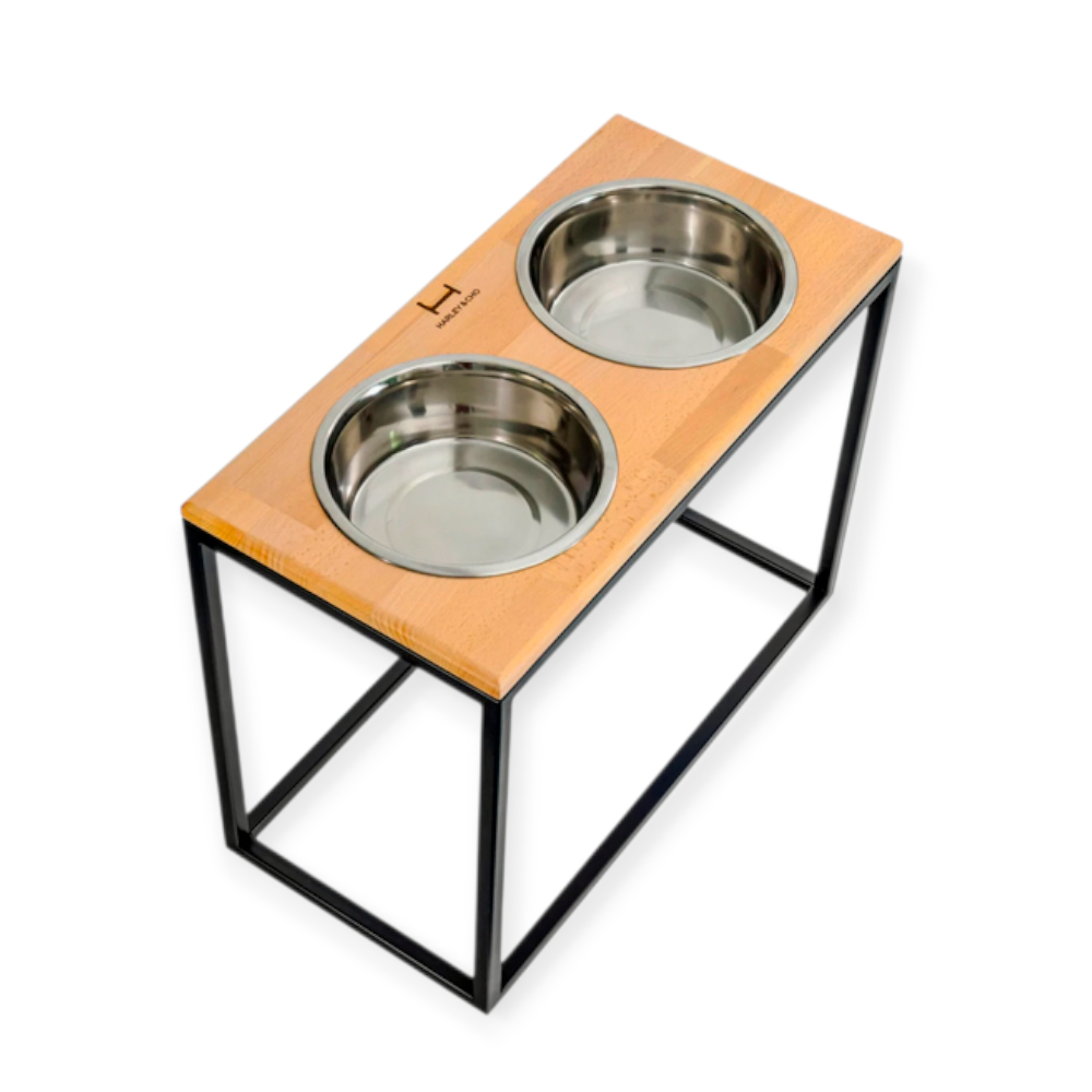 Harley & Cho Dinner Natural wood & Black миски на підставці для собак, чорний - 2,6 л