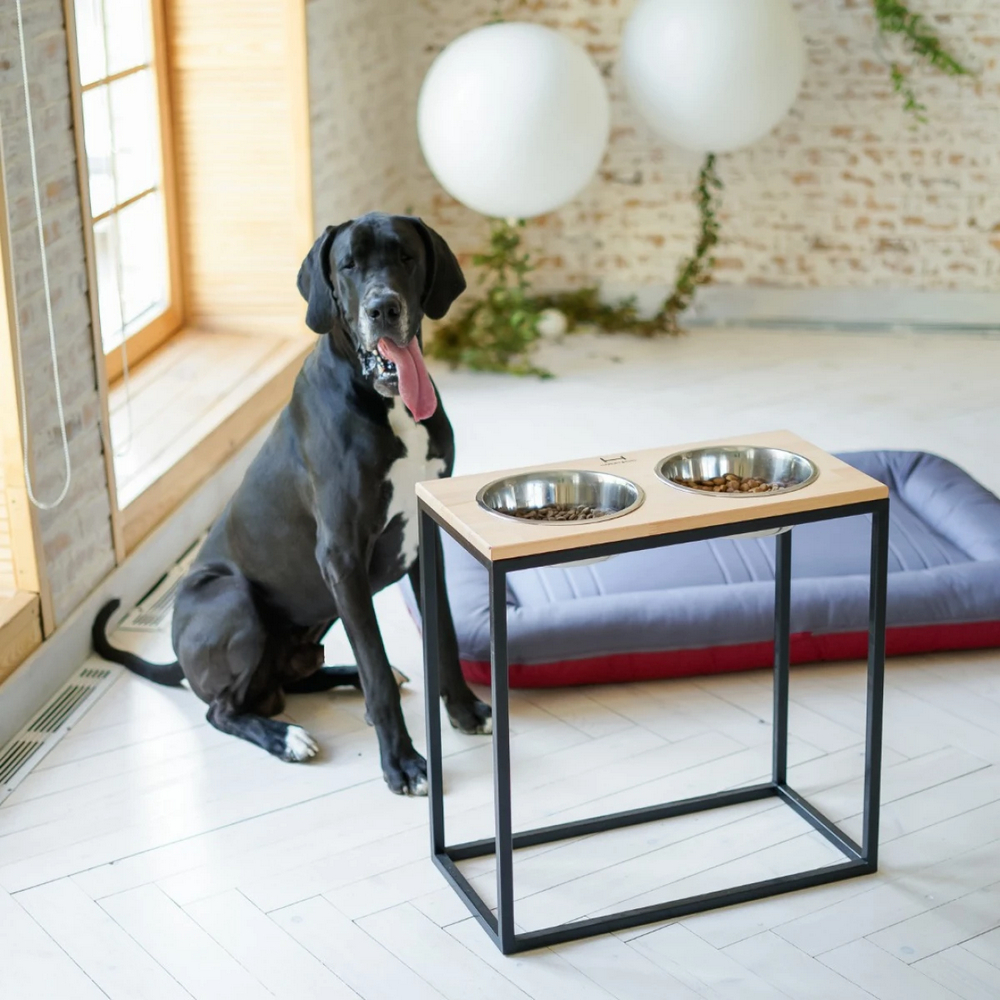 Harley & Cho Dinner Natural wood & Black миски на підставці для собак, чорний - 2,6 л