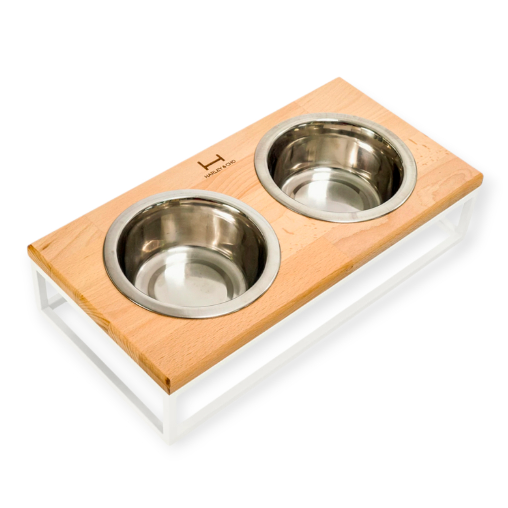 Harley & Cho Lunch Bar Natural Wood & White миски на підставці для собак та котів, білий - 200 мл