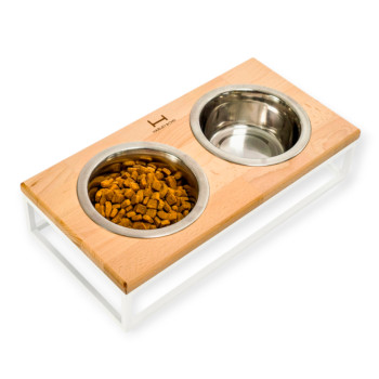 Harley & Cho Lunch Bar Natural Wood & White миски на підставці для собак та котів, білий - 200 мл