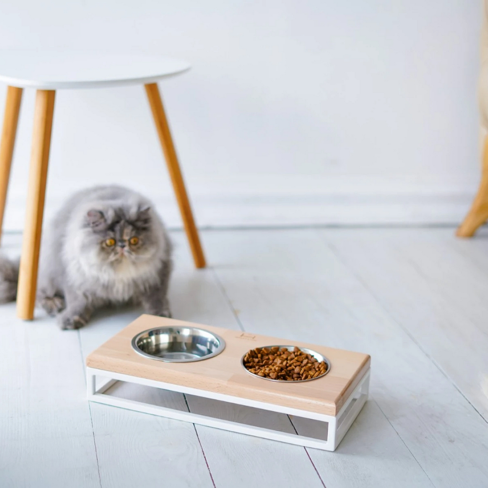 Harley & Cho Lunch Bar Natural Wood & White миски на підставці для собак та котів, білий - 200 мл