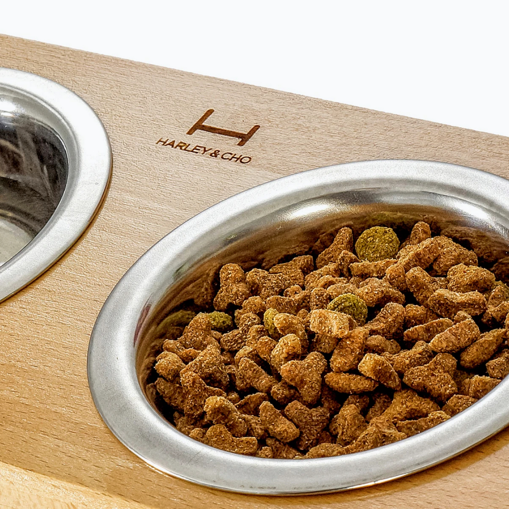 Harley & Cho Lunch Bar Natural Wood & White миски на підставці для собак та котів, білий - 200 мл