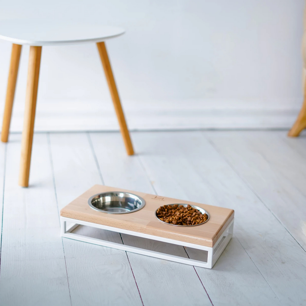 Harley & Cho Lunch Bar Natural Wood & White миски на підставці для собак та котів, білий - 200 мл