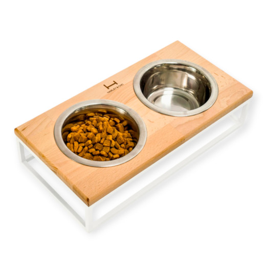 Harley & Cho Lunch Bar Natural Wood & White миски на підставці для собак та котів, білий - 450 мл