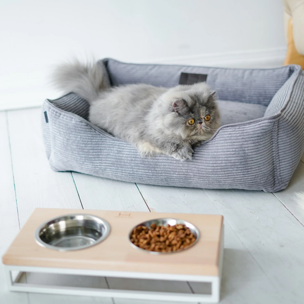 Harley & Cho Lunch Bar Natural Wood & White миски на підставці для собак та котів, білий - 450 мл