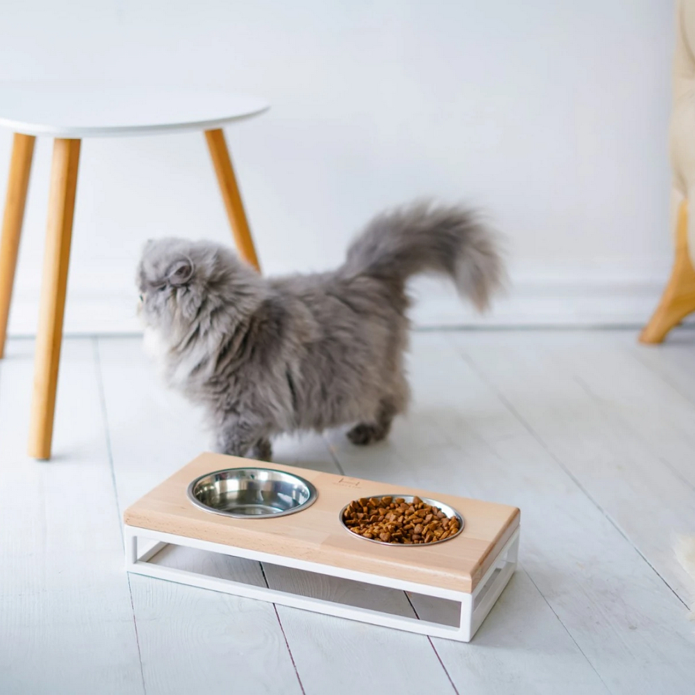 Harley & Cho Lunch Bar Natural Wood & White миски на підставці для собак та котів, білий - 450 мл