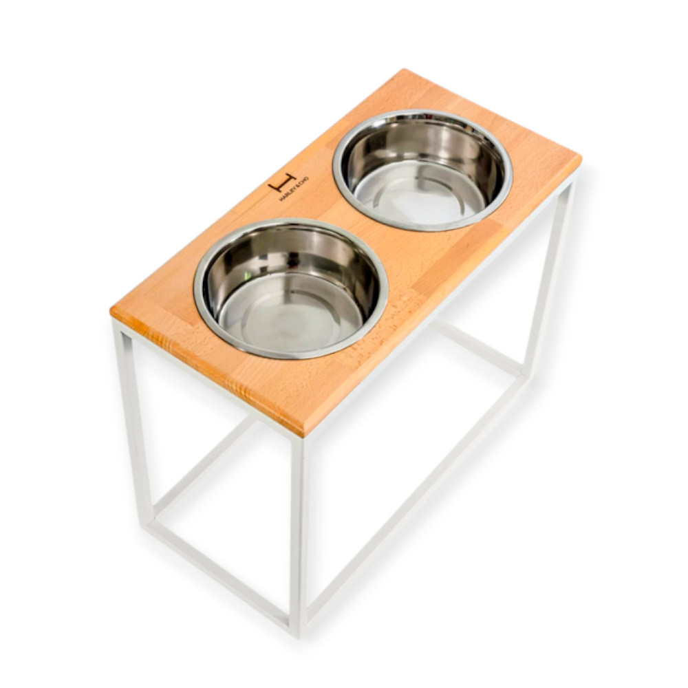 Harley & Cho Dinner Natural wood & White миски на підставці для собак, білий - 1,8 л