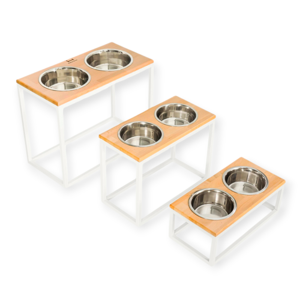 Harley & Cho Dinner Natural wood & White миски на підставці для собак, білий - 1,8 л