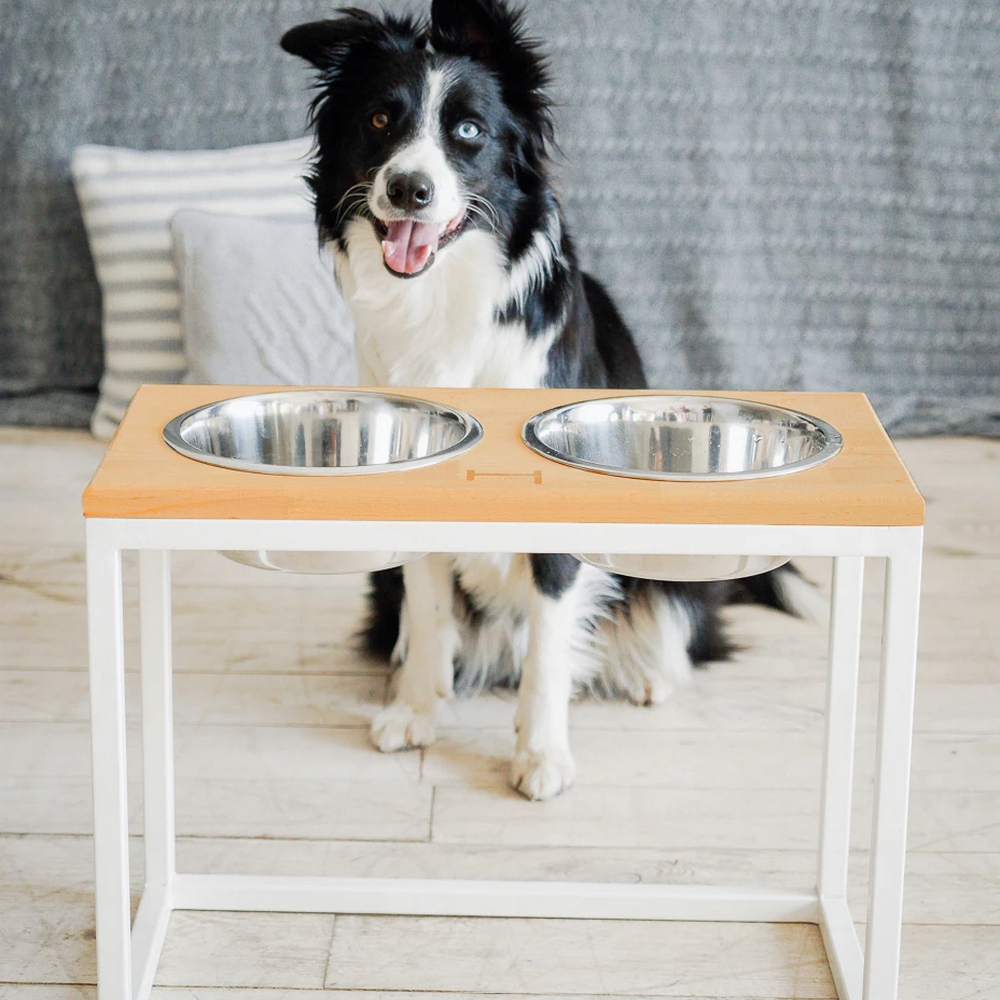 Harley & Cho Dinner Natural wood & White миски на підставці для собак, білий - 1,8 л
