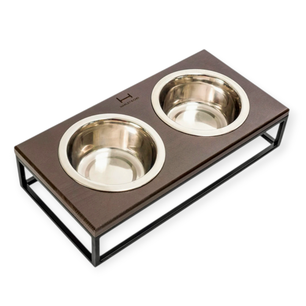 Harley & Cho Lunch Bar Brown Wood & Black миски на підставці для собак та котів, чорний - 450 мл