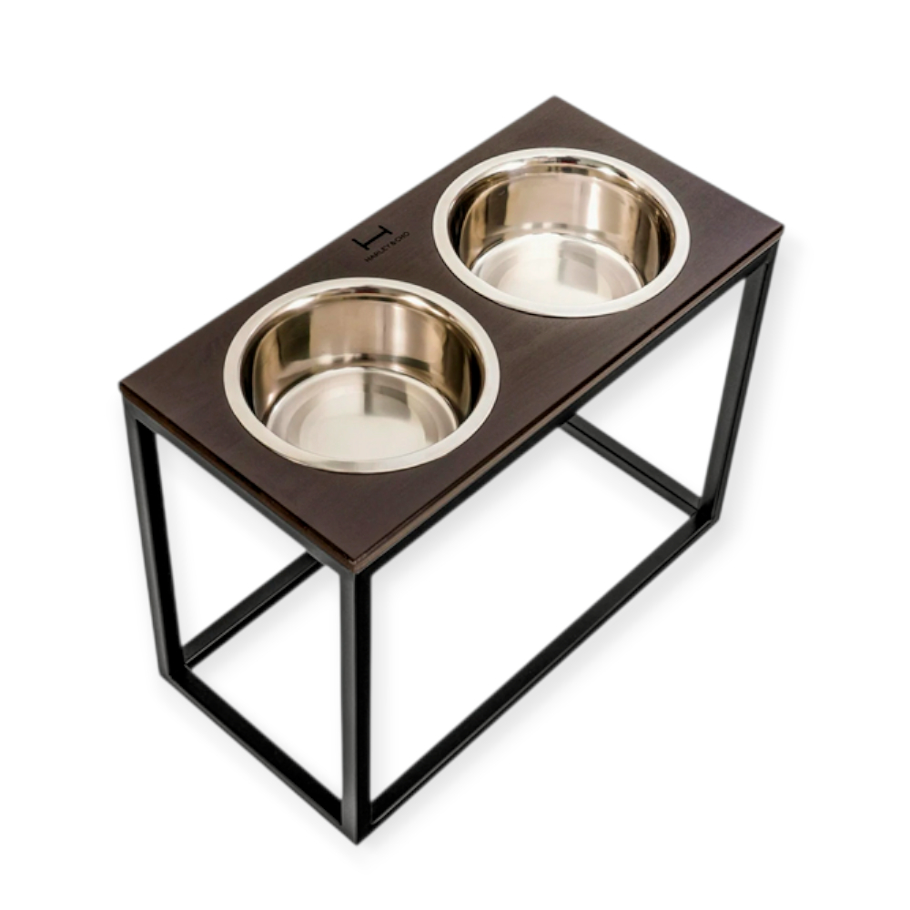 Harley & Cho Dinner Brown wood & Black миски на підставці для собак, чорний - 1,8 л