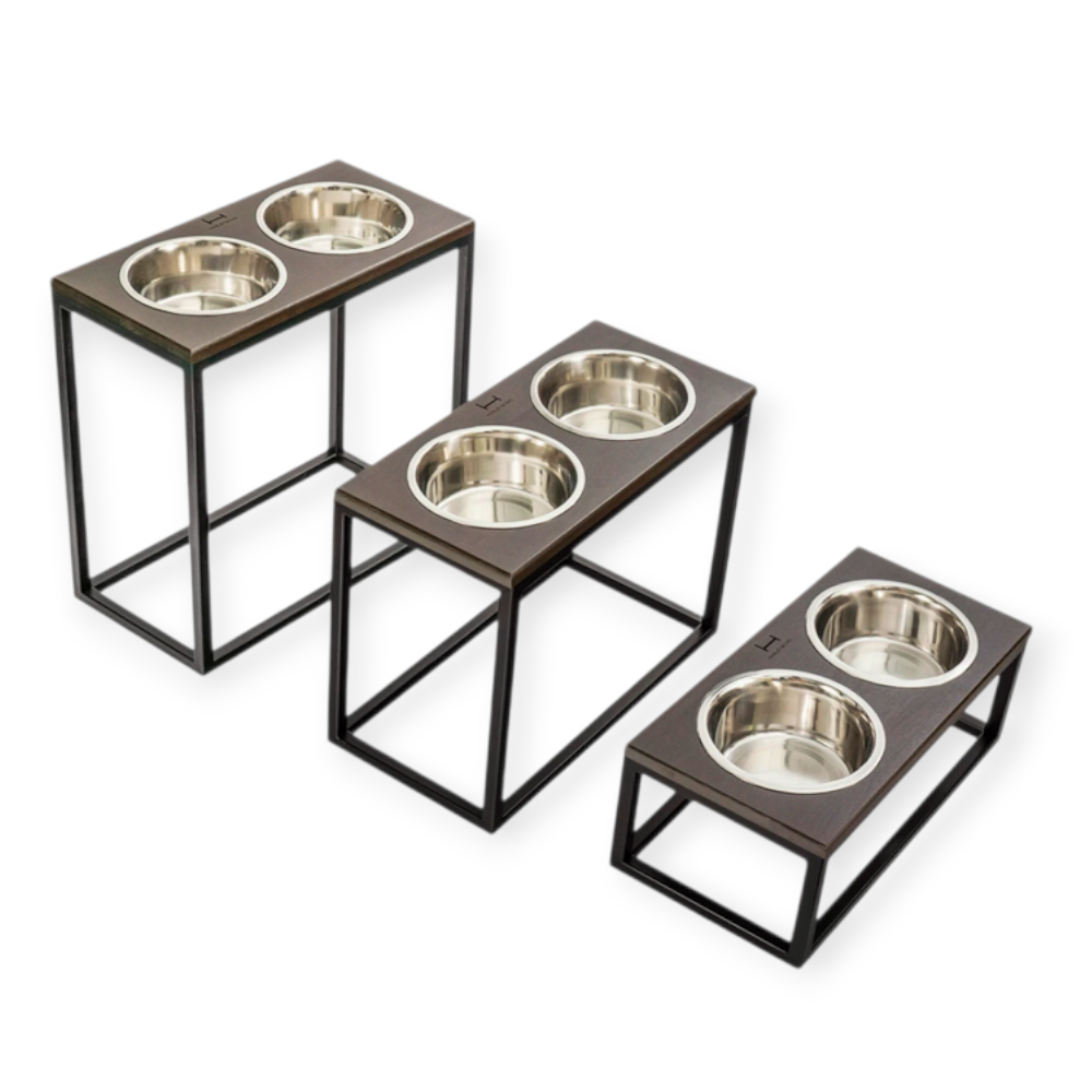 Harley & Cho Dinner Brown wood & Black миски на підставці для собак, чорний - 1,8 л