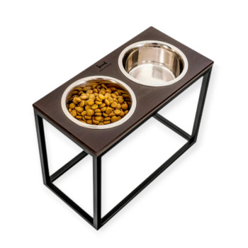 Harley & Cho Dinner Brown wood & Black миски на підставці для собак, чорний - 1,8 л