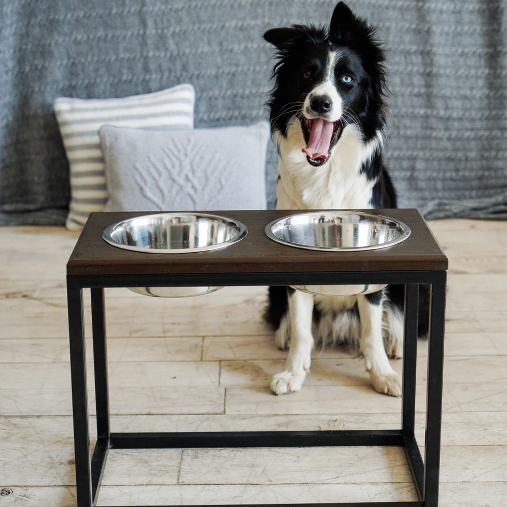 Harley & Cho Dinner Brown wood & Black миски на підставці для собак, чорний - 1,8 л