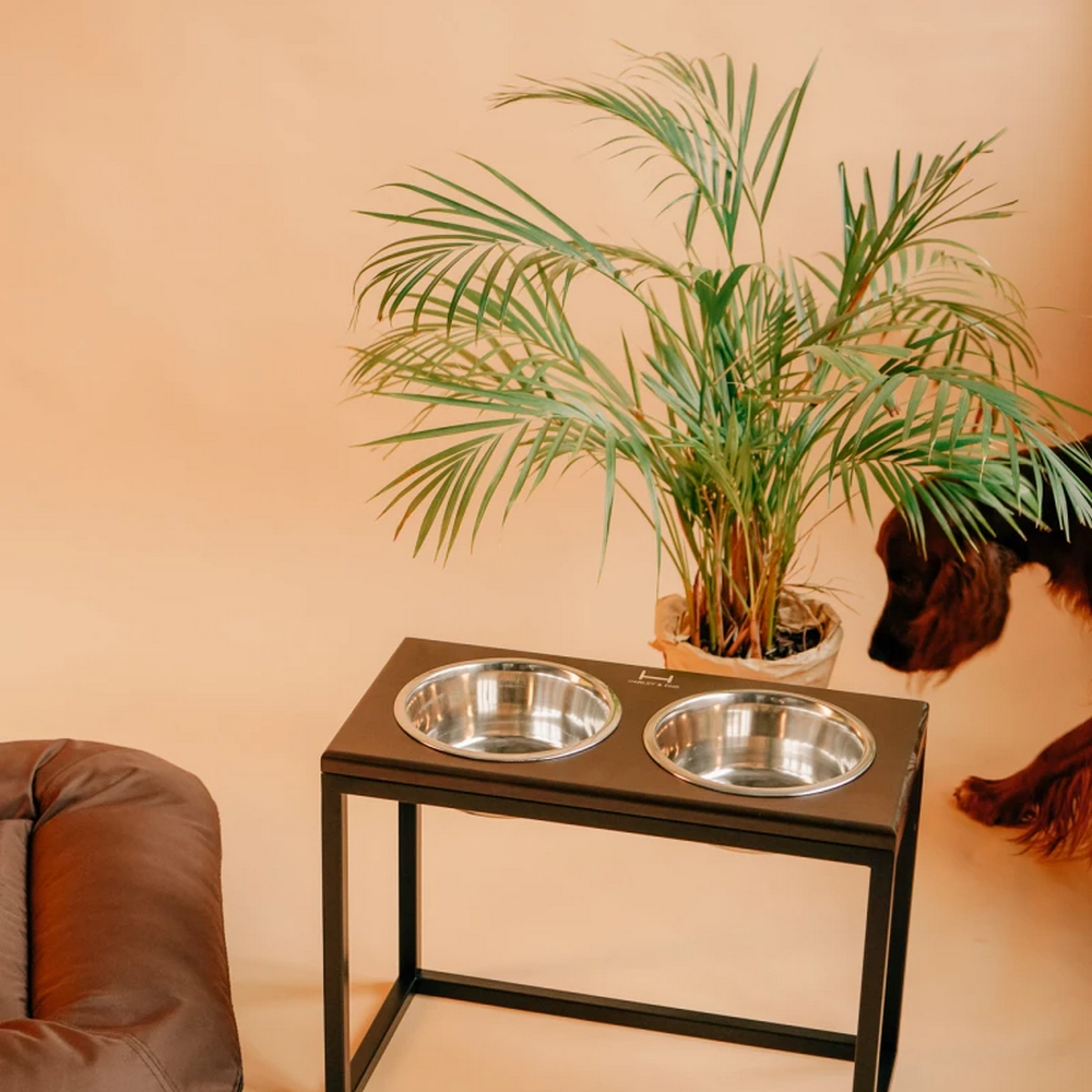 Harley & Cho Dinner Brown wood & Black миски на підставці для собак, чорний -  2,6 л