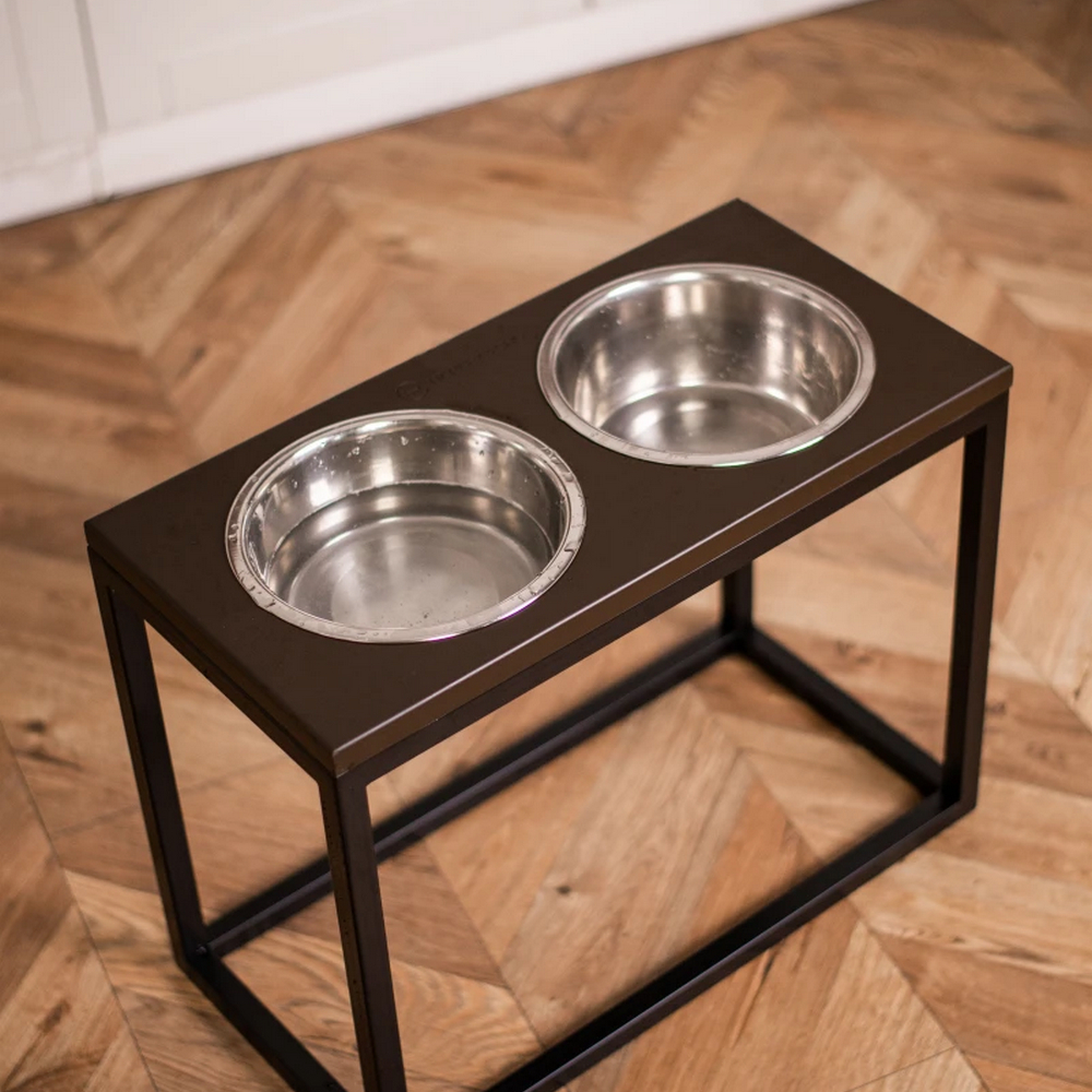 Harley & Cho Dinner Brown wood & Black миски на підставці для собак, чорний -  2,6 л