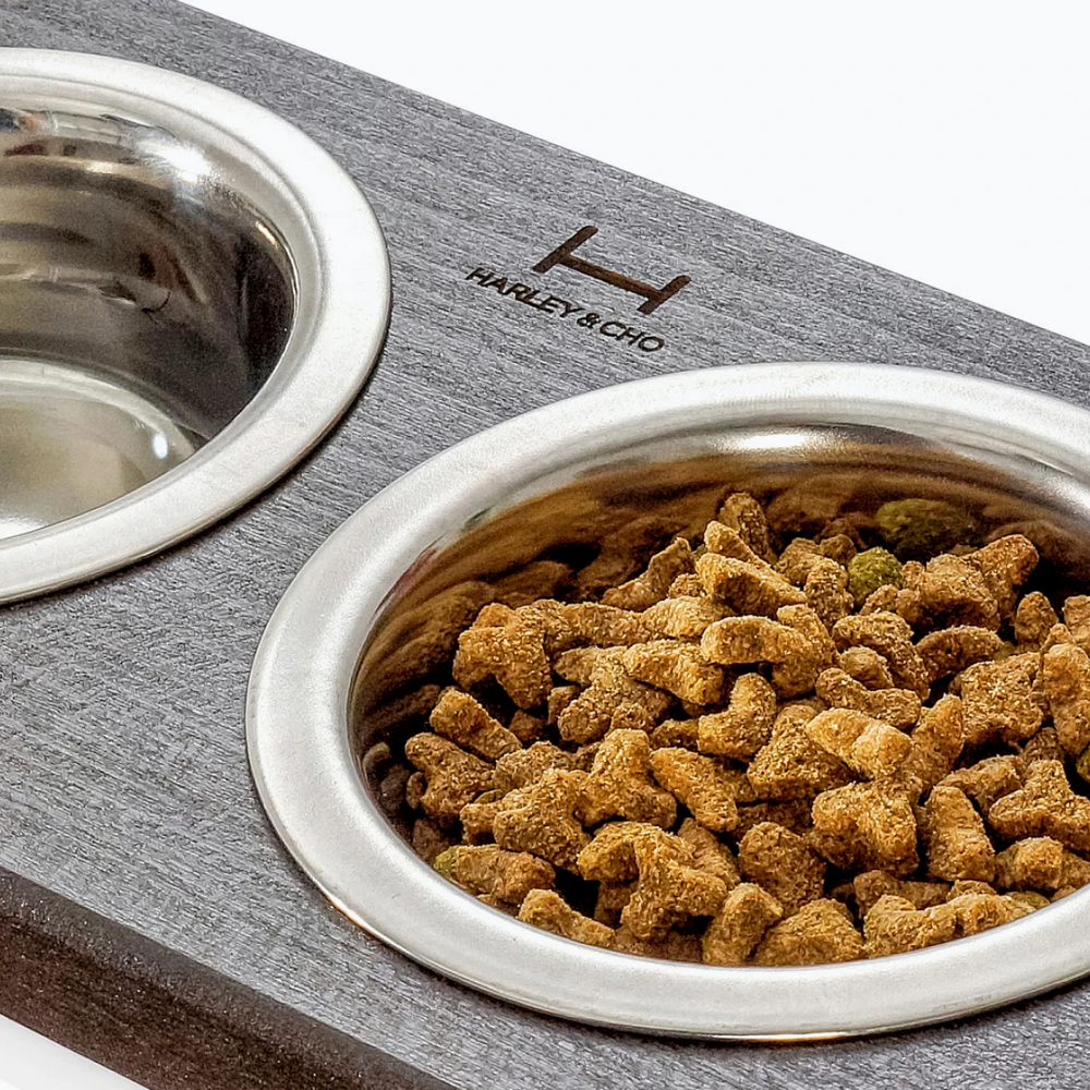 Harley & Cho Lunch Bar Brown Wood & White миски на підставці для собак та котів, білий - 200 мл