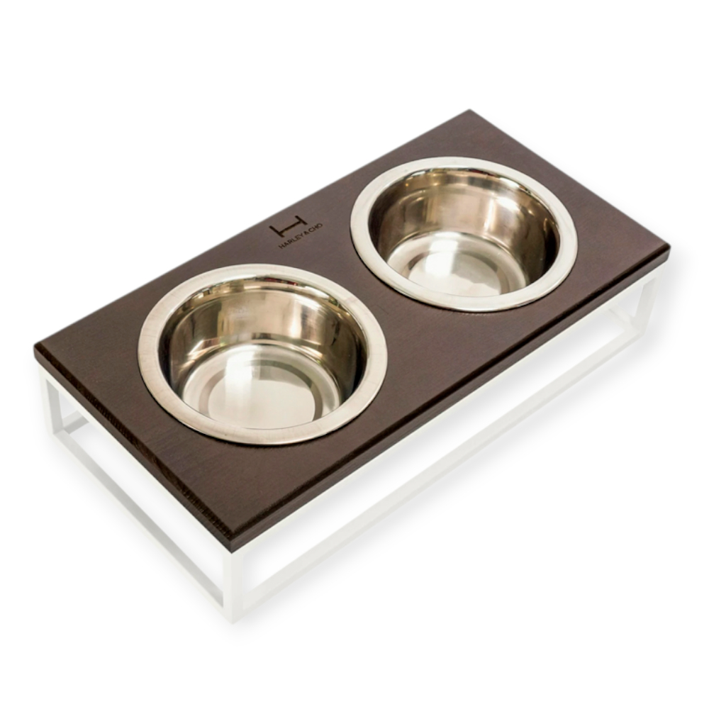 Harley & Cho Lunch Bar Brown Wood & White миски на підставці для собак та котів, білий - 200 мл