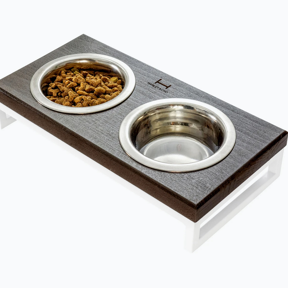 Harley & Cho Lunch Bar Brown Wood & White миски на підставці для собак та котів, білий - 450 мл