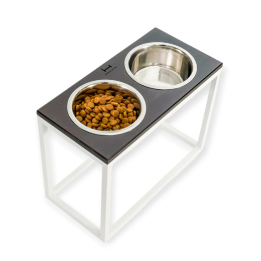 Harley & Cho Dinner Brown wood & White миски на підставці для собак, білий - 1,8 л