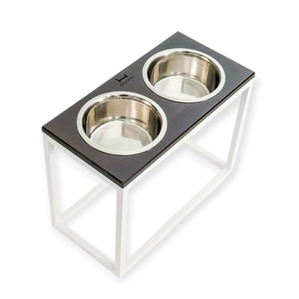 Harley & Cho Dinner Brown wood & White миски на підставці для собак, білий - 1,8 л