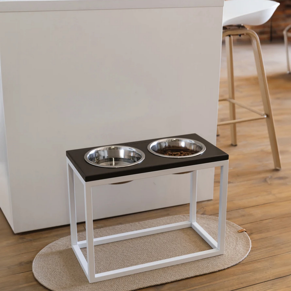 Harley & Cho Dinner Brown wood & White миски на підставці для собак, білий - 1,8 л