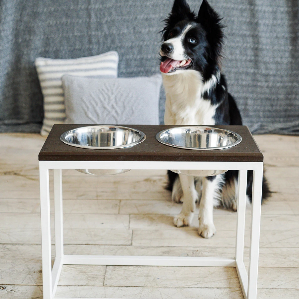 Harley & Cho Dinner Brown wood & White миски на підставці для собак, білий - 1,8 л