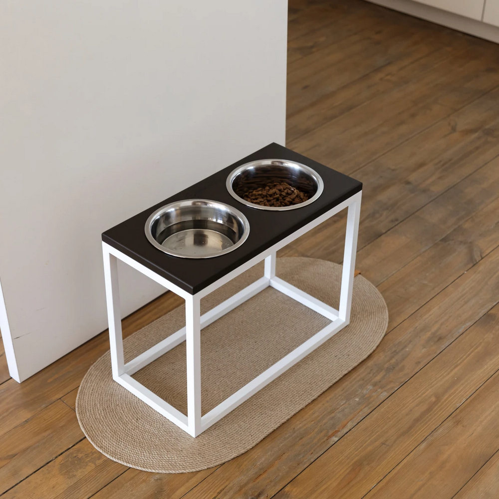 Harley & Cho Dinner Brown wood & White миски на підставці для собак, білий - 1,8 л