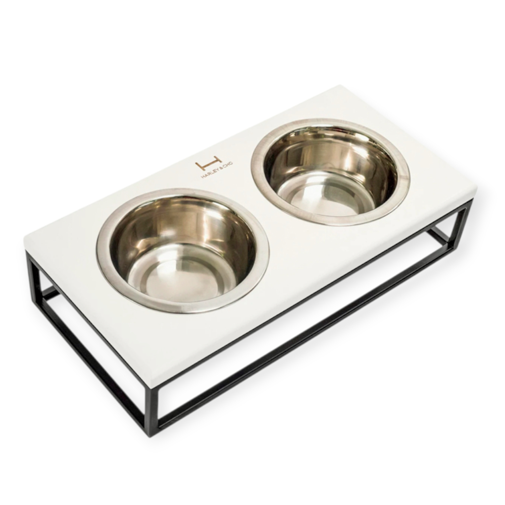 Harley & Cho Lunch Bar White Wood & Black миски на підставці для собак та котів, чорний - 450 мл