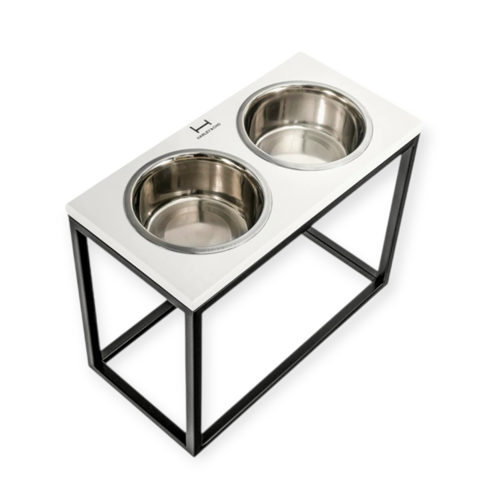 Harley & Cho Dinner White wood & Black миски на підставці для собак, чорний - 1,8 л