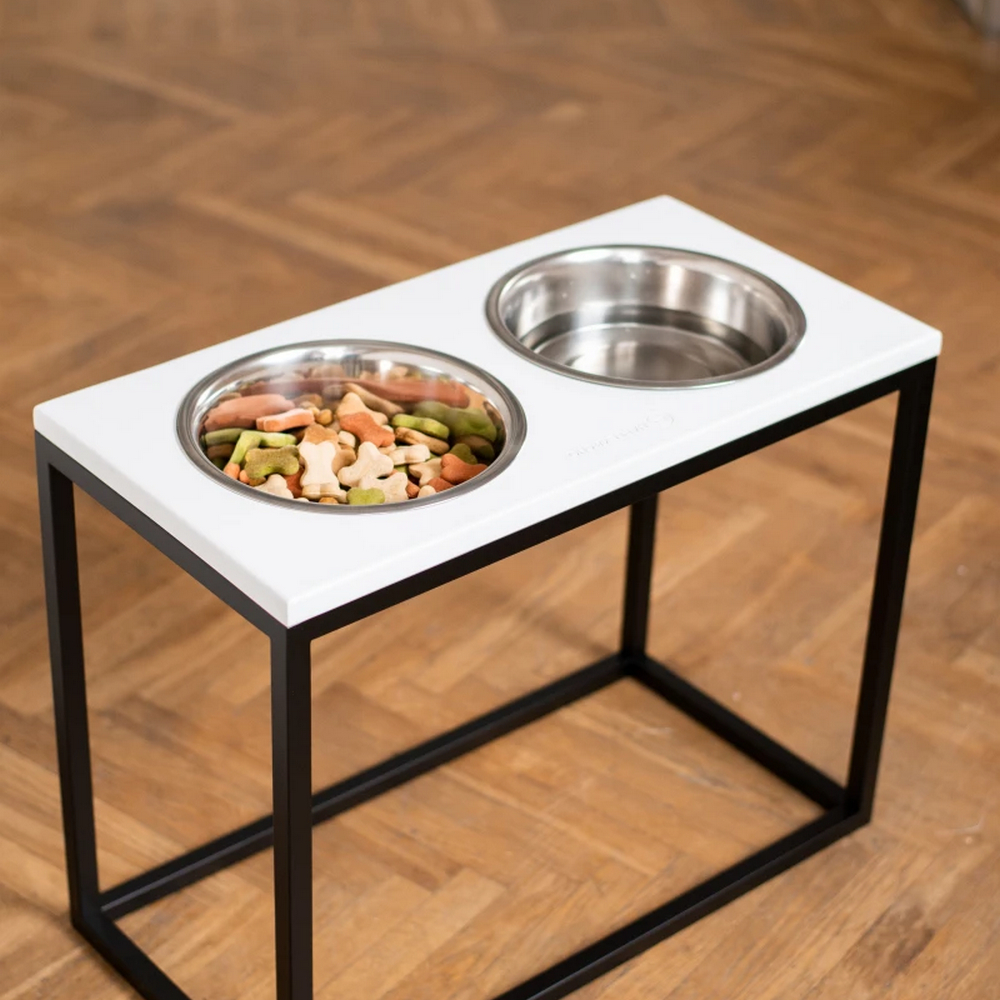 Harley & Cho Dinner White wood & Black миски на підставці для собак, чорний - 1,8 л