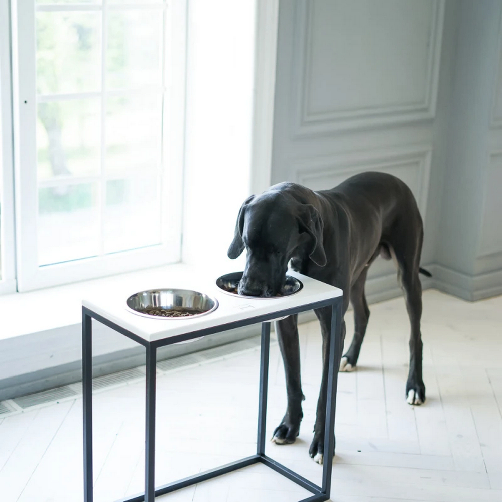 Harley & Cho Dinner White wood & Black миски на підставці для собак, чорний - 1,8 л