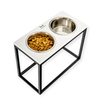 Harley & Cho Dinner White wood & Black миски на підставці для собак, чорний -  2,6 л