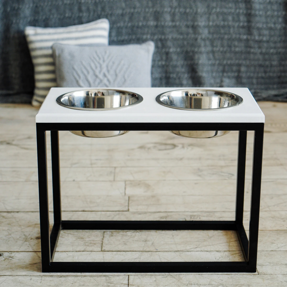 Harley & Cho Dinner White wood & Black миски на підставці для собак, чорний -  2,6 л