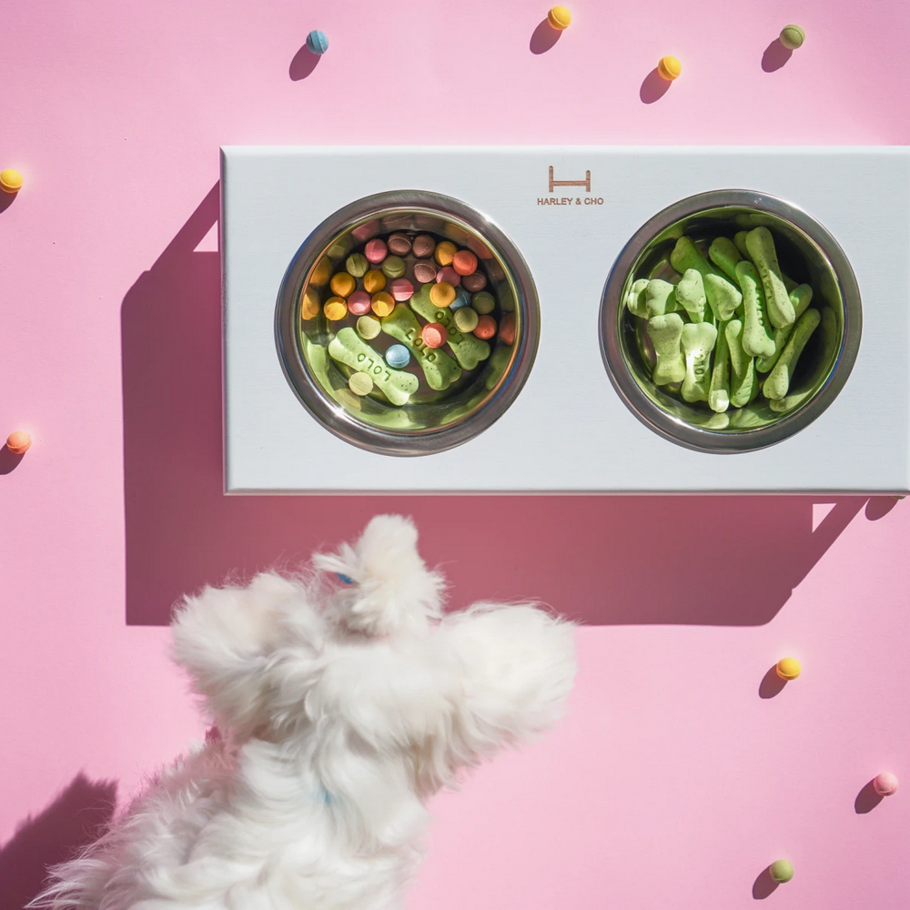 Harley & Cho Lunch Bar White Wood & White миски на підставці для собак, білий - 750 мл